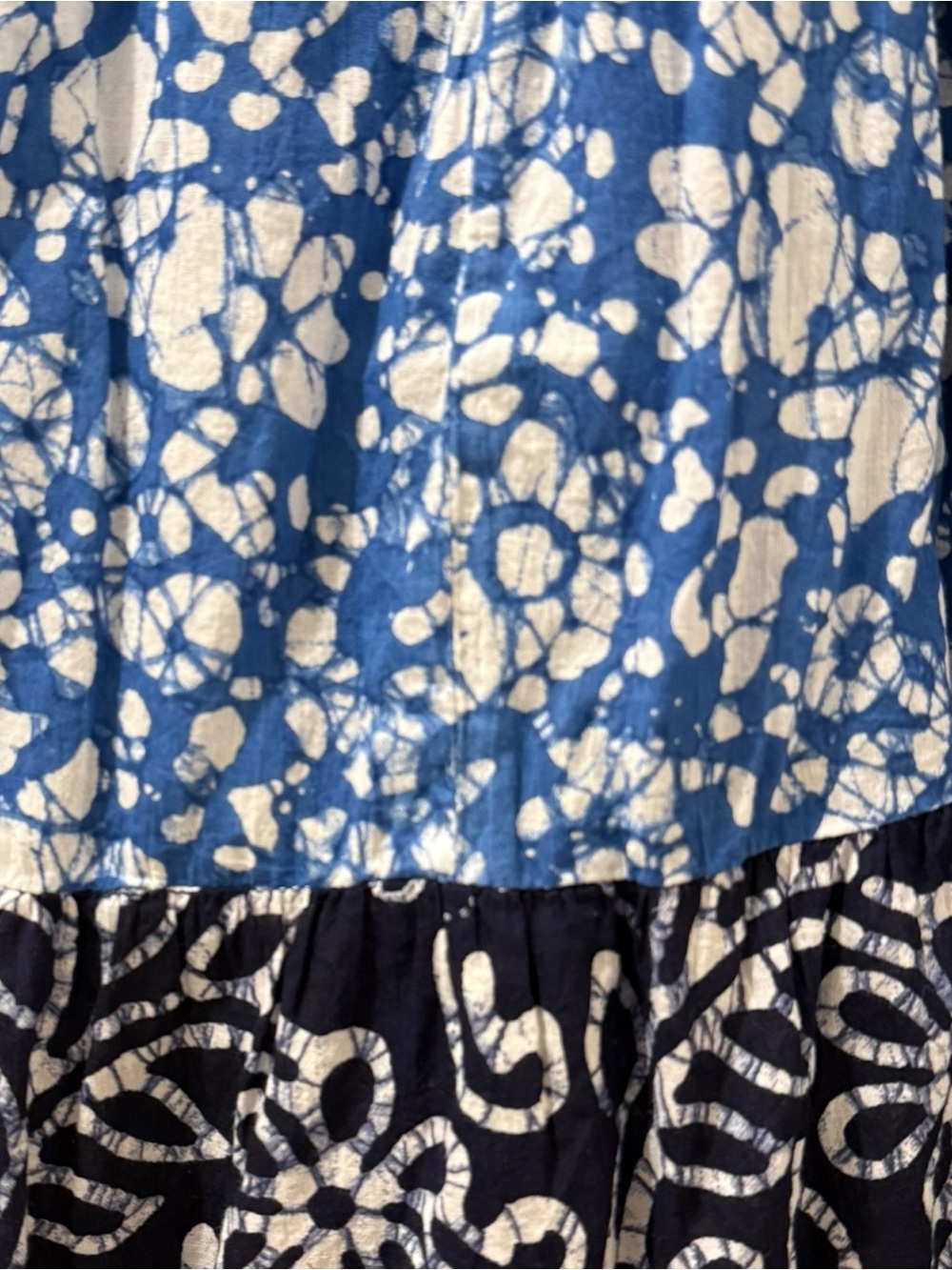 Blue Patchwork Floral Block Print Shibori Tie Dye Midi Skirt L - Picture 5 of 7